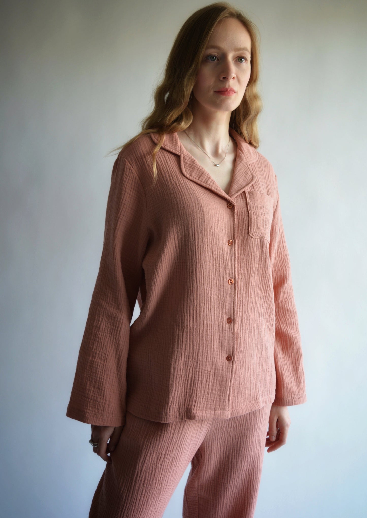 Cotton Muslin double gauze Sleepwear Set pajama set in pink color