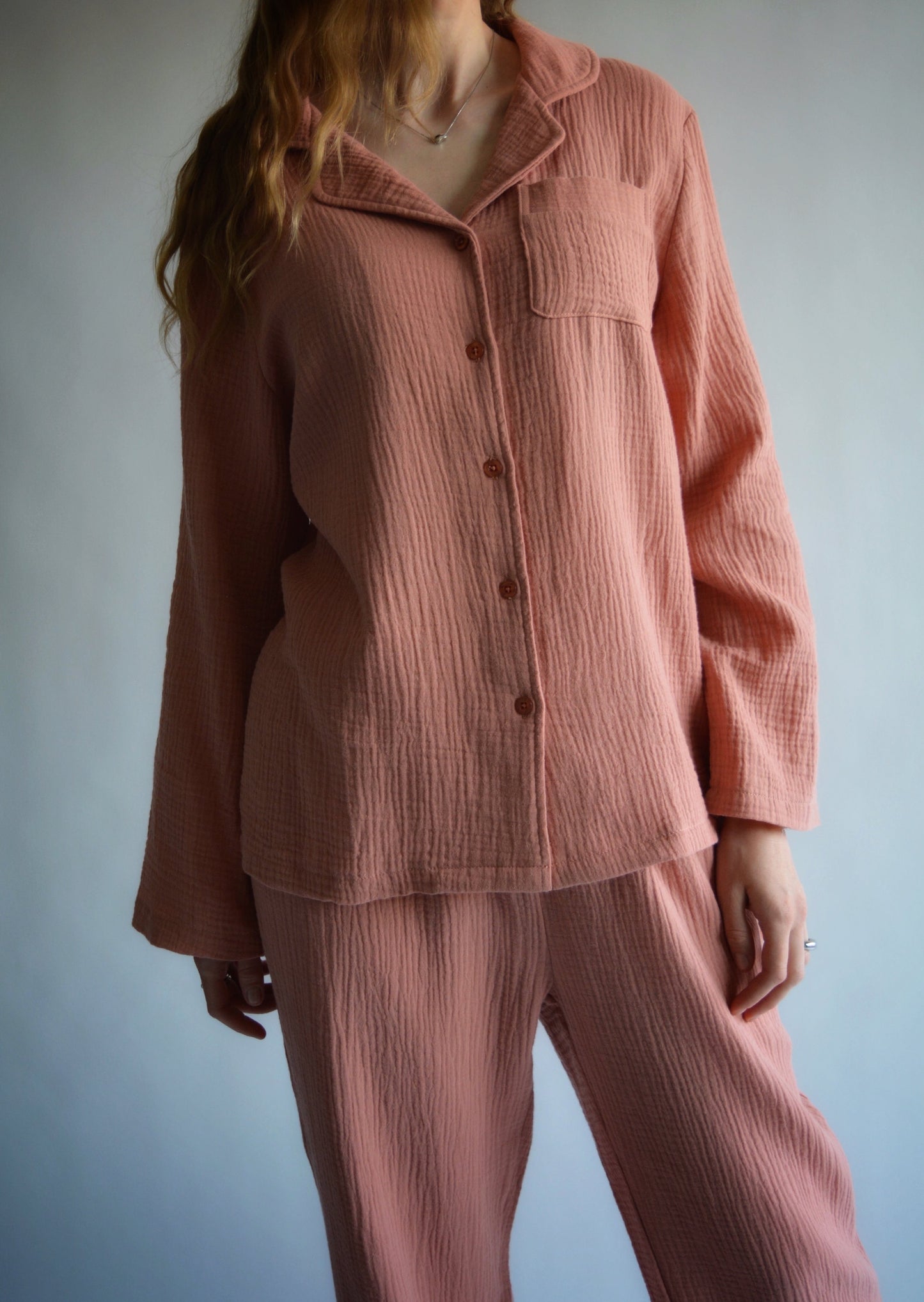 Cotton Muslin double gauze Sleepwear Set pajama set in pink color