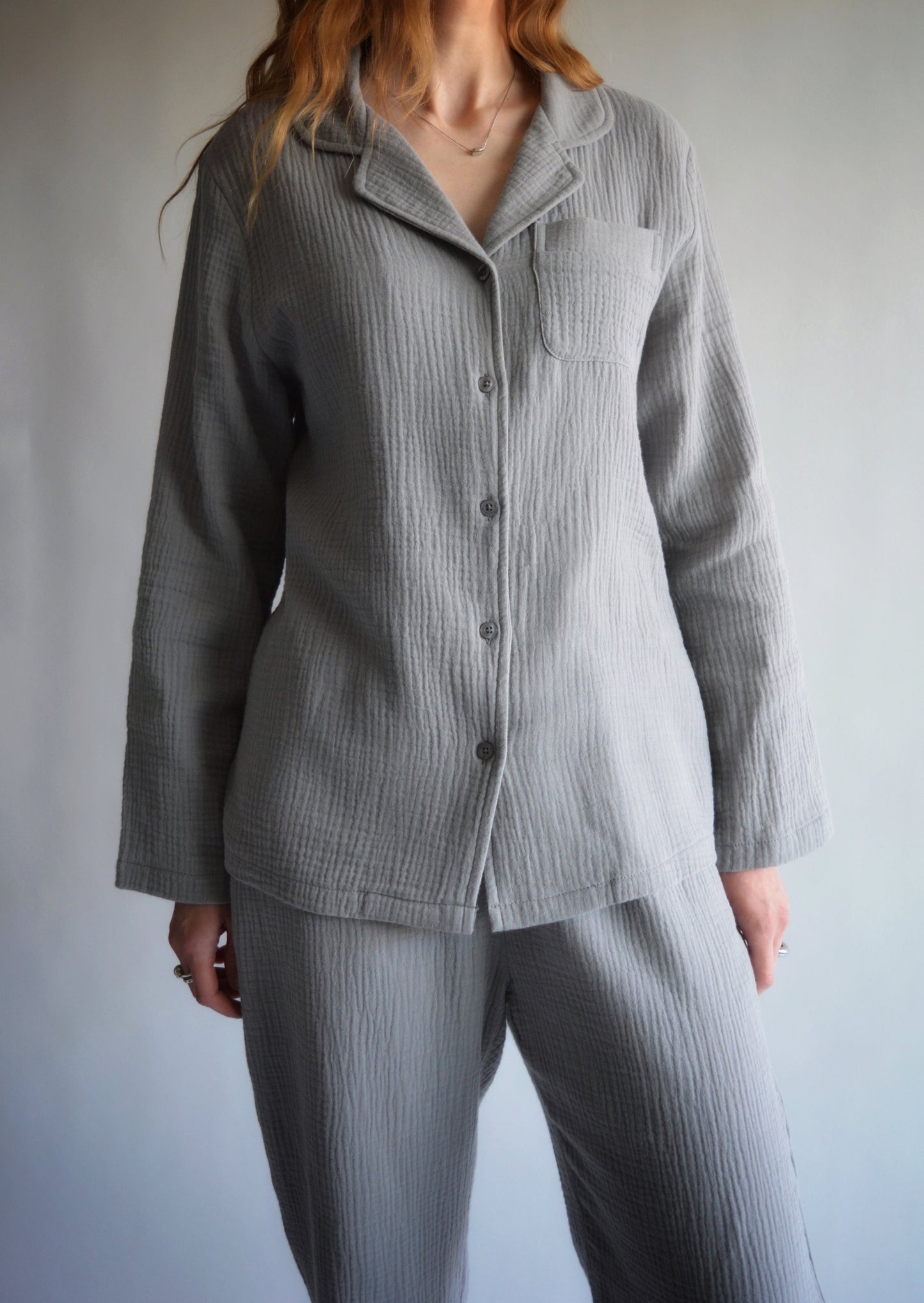 Cotton Muslin double gauze Sleepwear Set pajama set in grey color