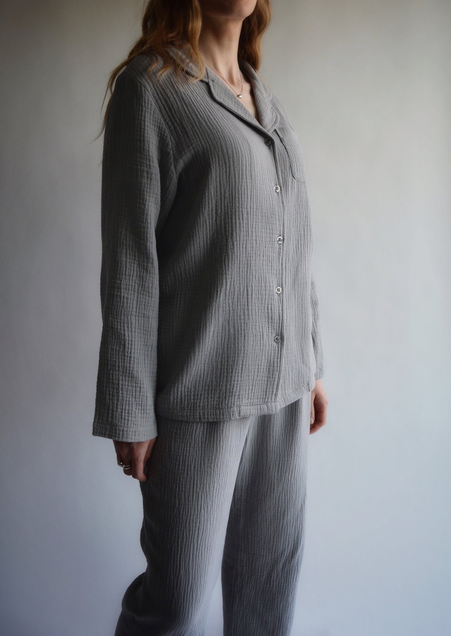 Cotton Muslin double gauze Sleepwear Set pajama set in grey color