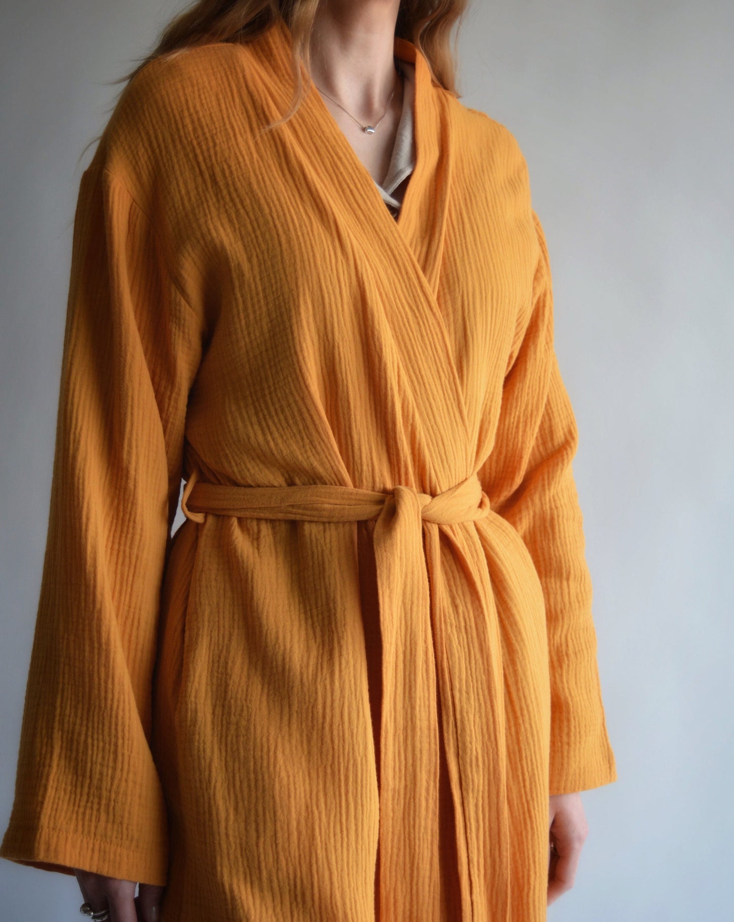 Cotton Muslin Double gauze Robe in Sunrise Glow (orange) color"