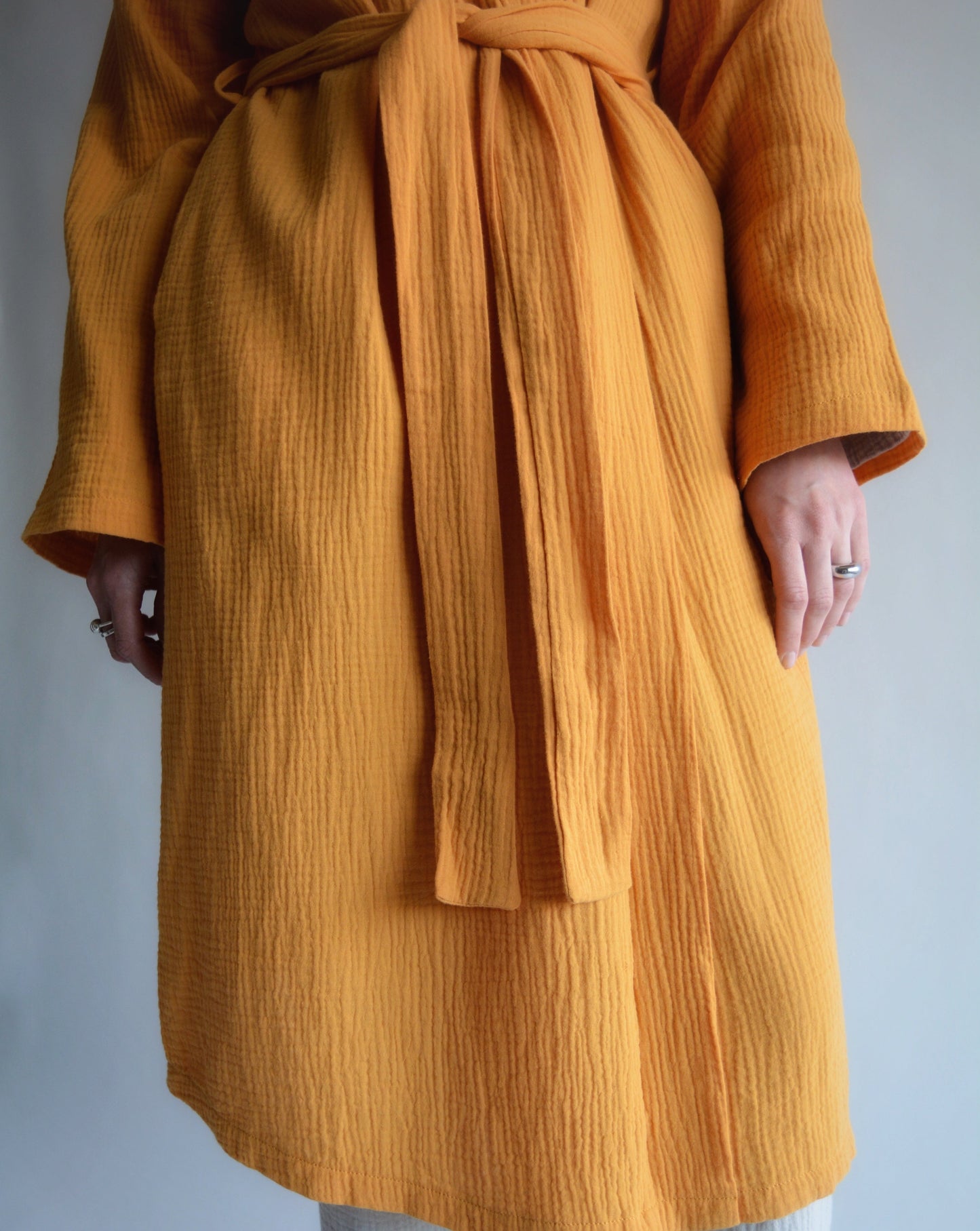 Cotton Muslin Double gauze Robe in Sunrise Glow (orange) color"