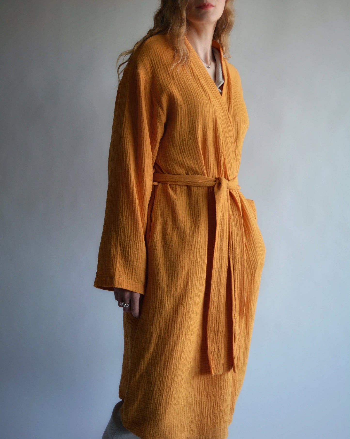 Cotton Muslin Double gauze Robe in Sunrise Glow (orange) color"
