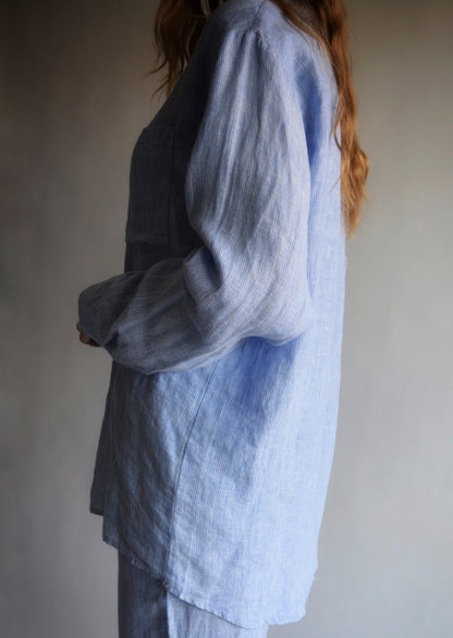 Linen Long Sleeve Shirt in Clear Sky color