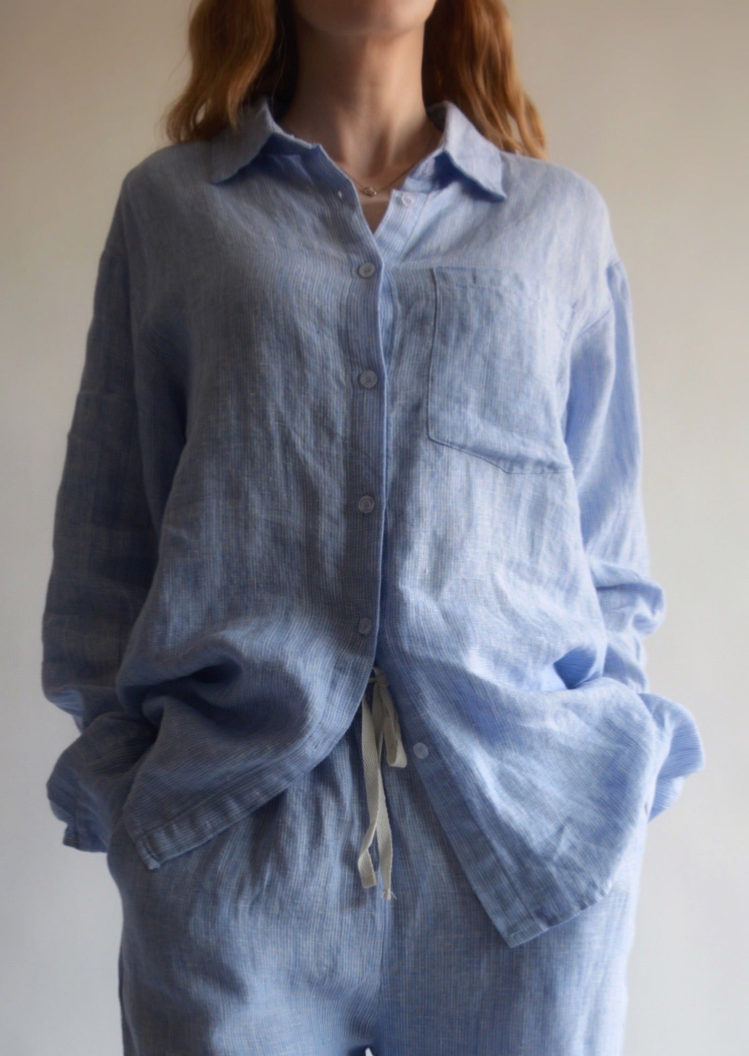 Linen Long Sleeve Shirt in Clear Sky (blue) color