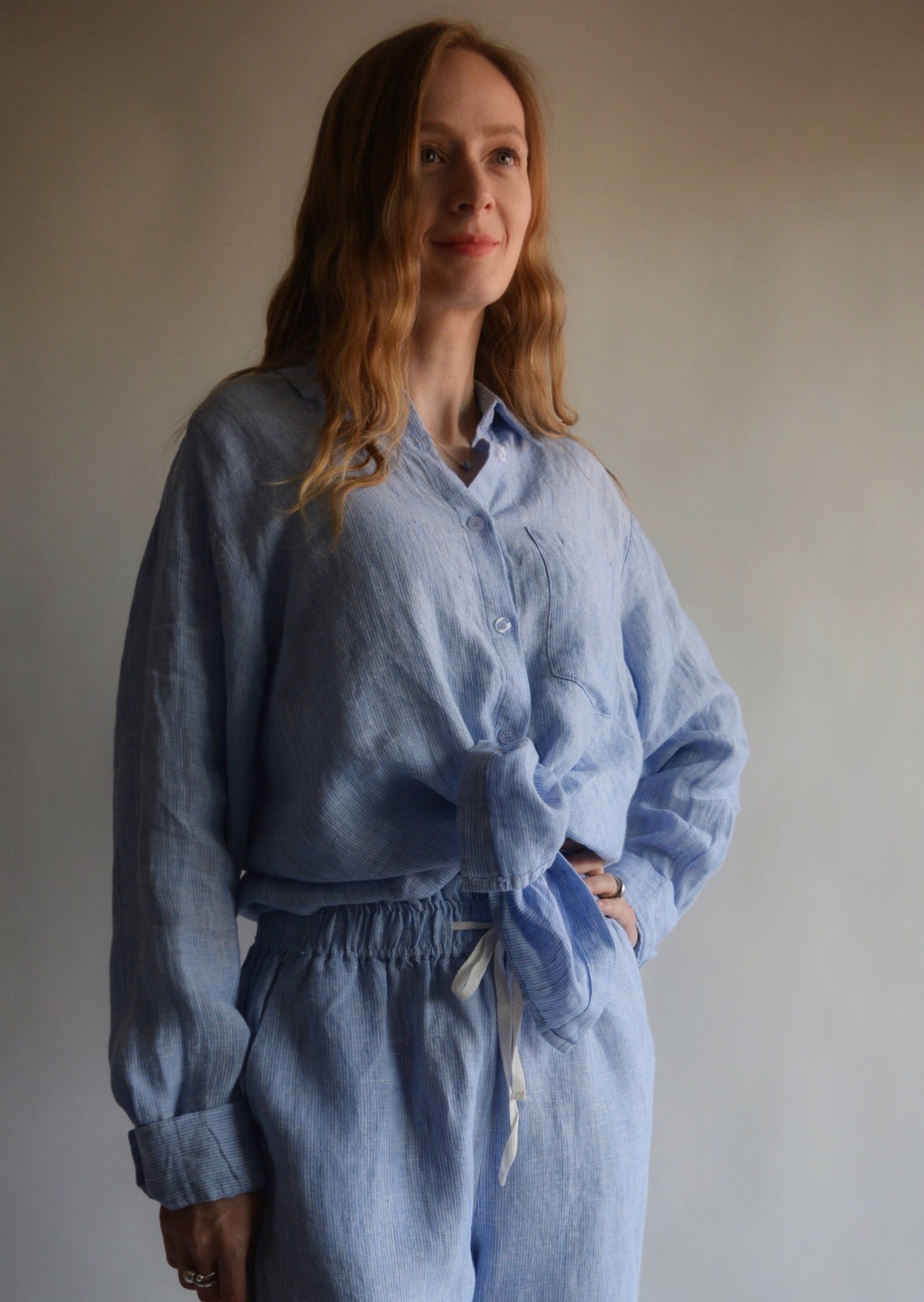 Linen Long Sleeve Shirt in Clear Sky (blue) color