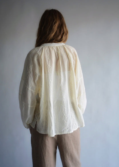Embroidered Cotton Oversize Blouse in Ivory color