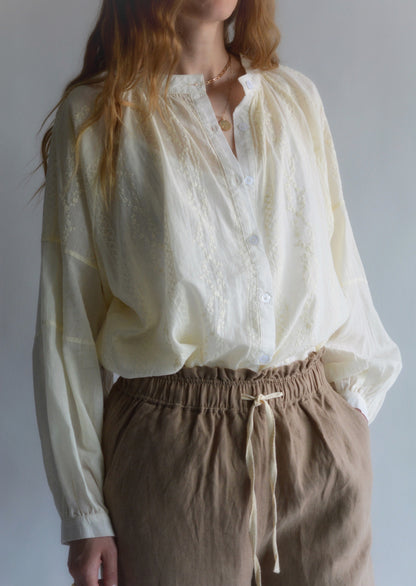 Embroidered Cotton Blouse in Ivory color