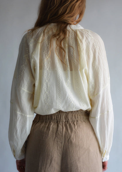 Embroidered Cotton Oversize Blouse in Ivory color