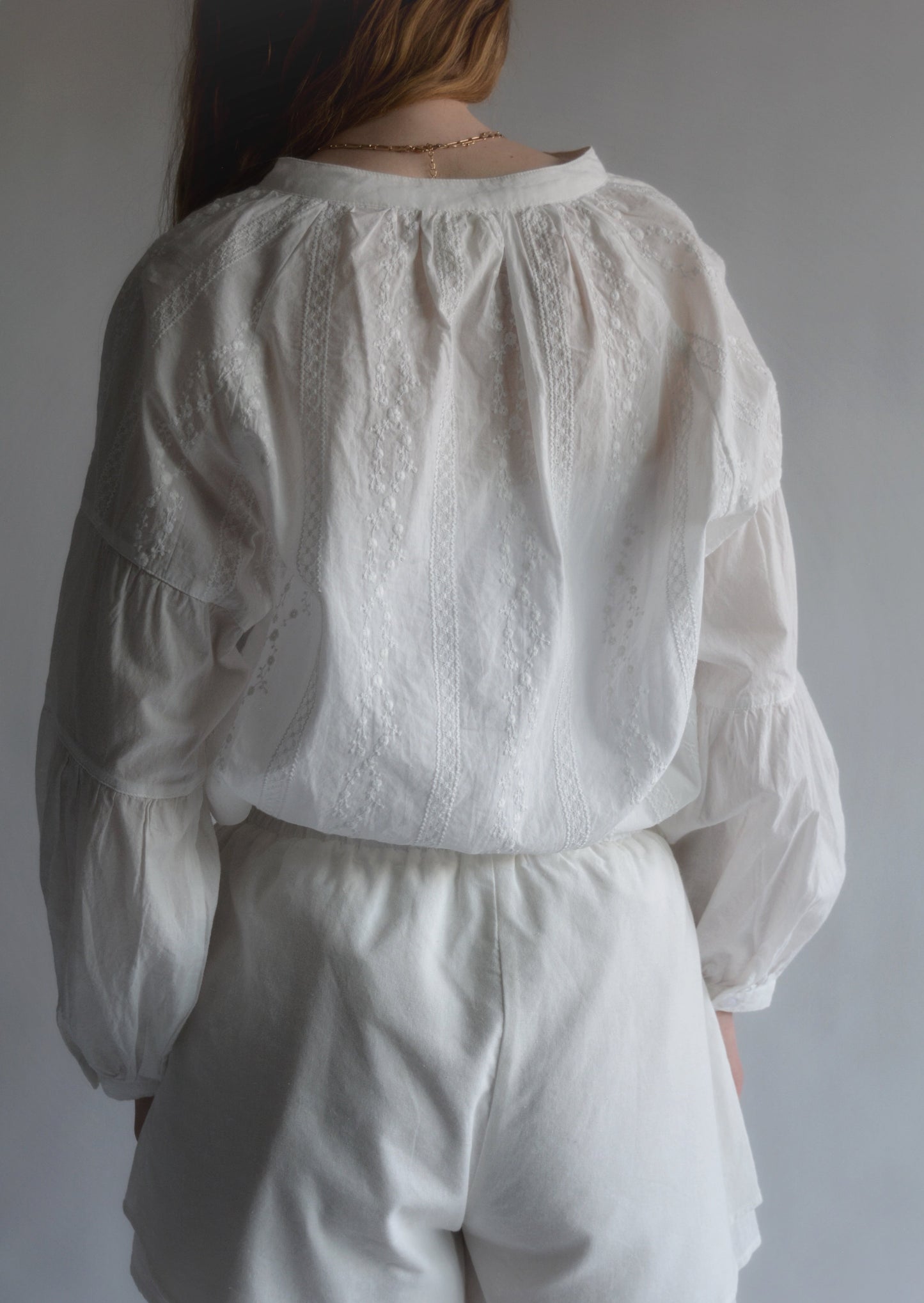 Embroidered Cotton Oversize Blouse in Pearl (White) color