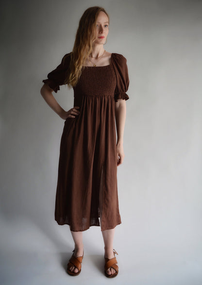 Linen Dress in Brown color