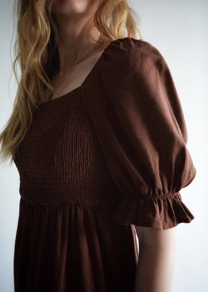 Linen Dress in Brown color