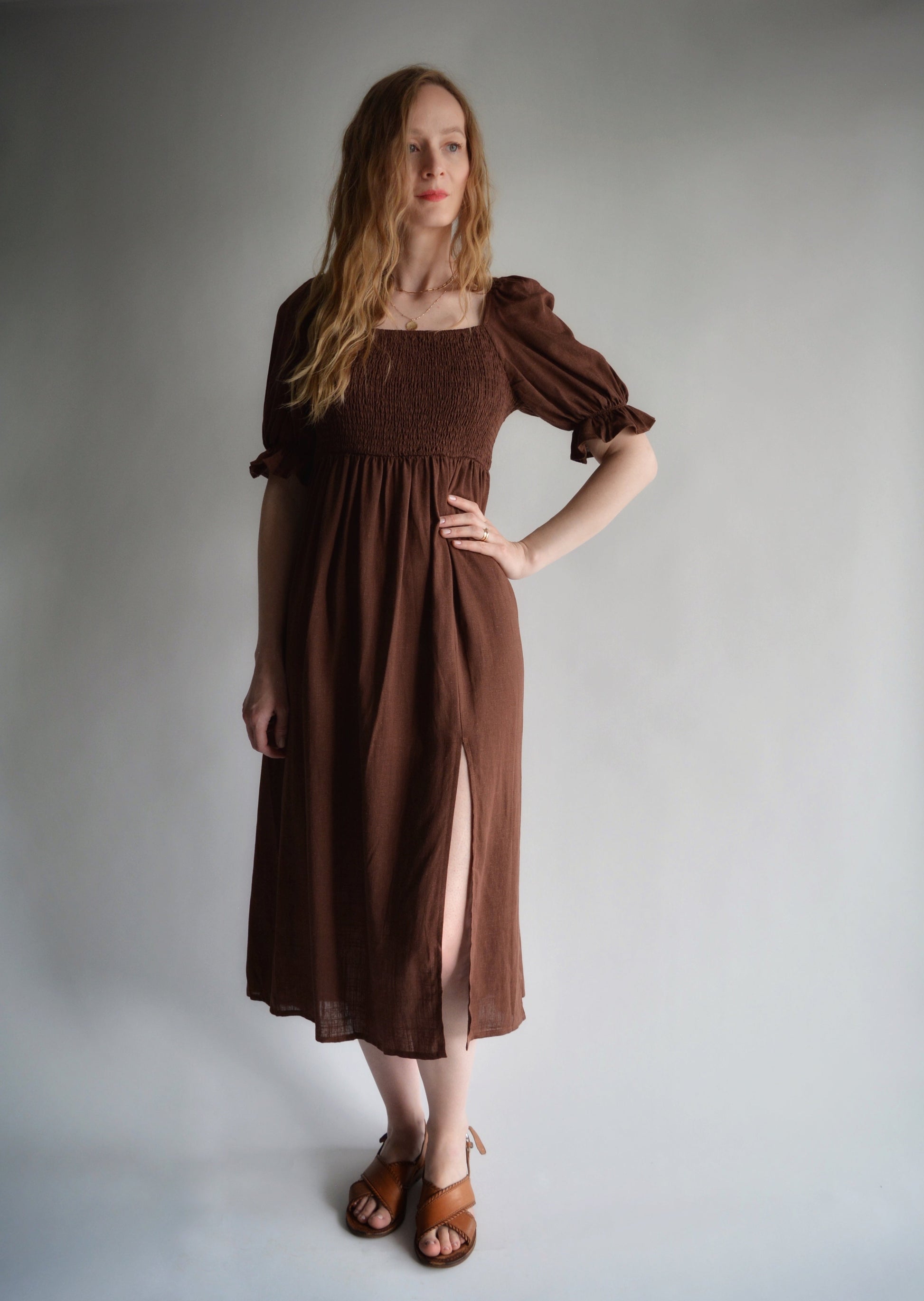 Linen Dress in Brown color