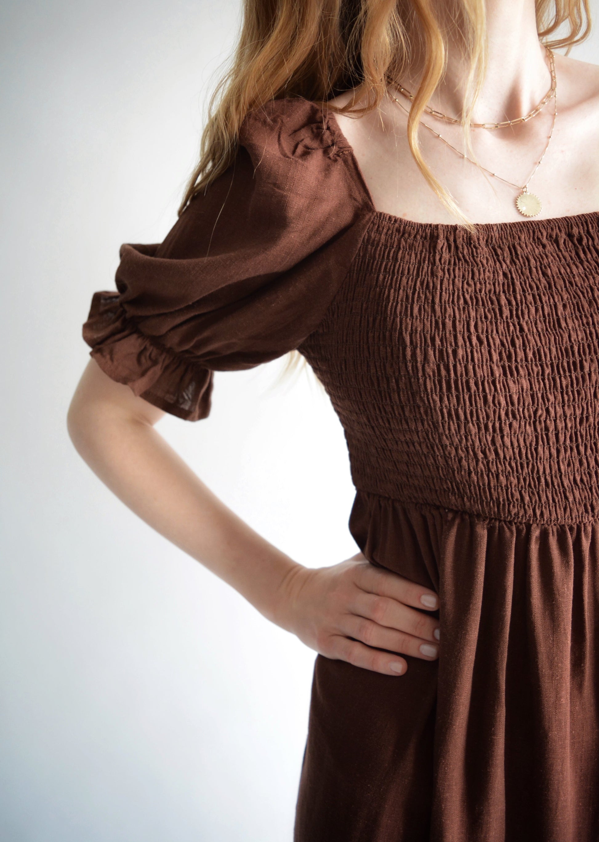 Linen Dress in Brown color