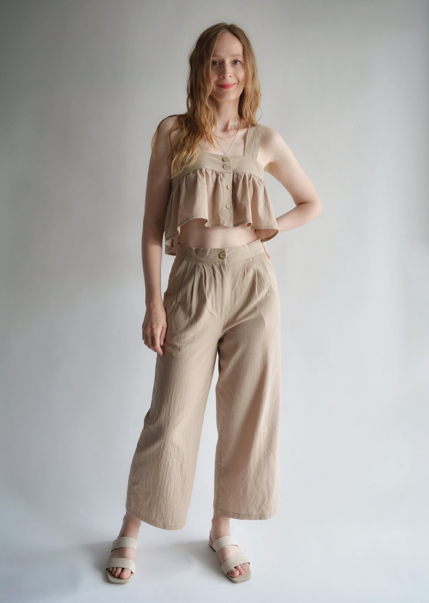 Two-Piece Set: Tank and Pants in Iced Latte (beige)color