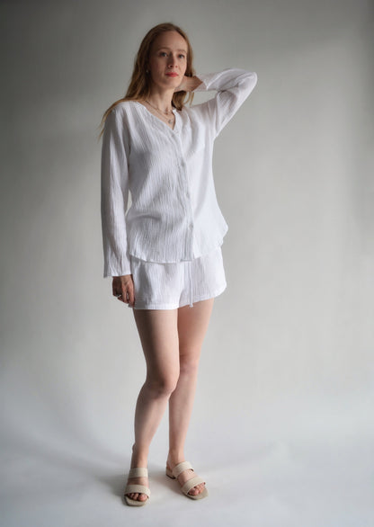 Cotton Muslin Sleepwear Set in White color