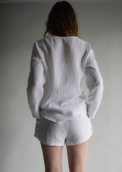 Cotton Muslin Sleepwear Set in White color