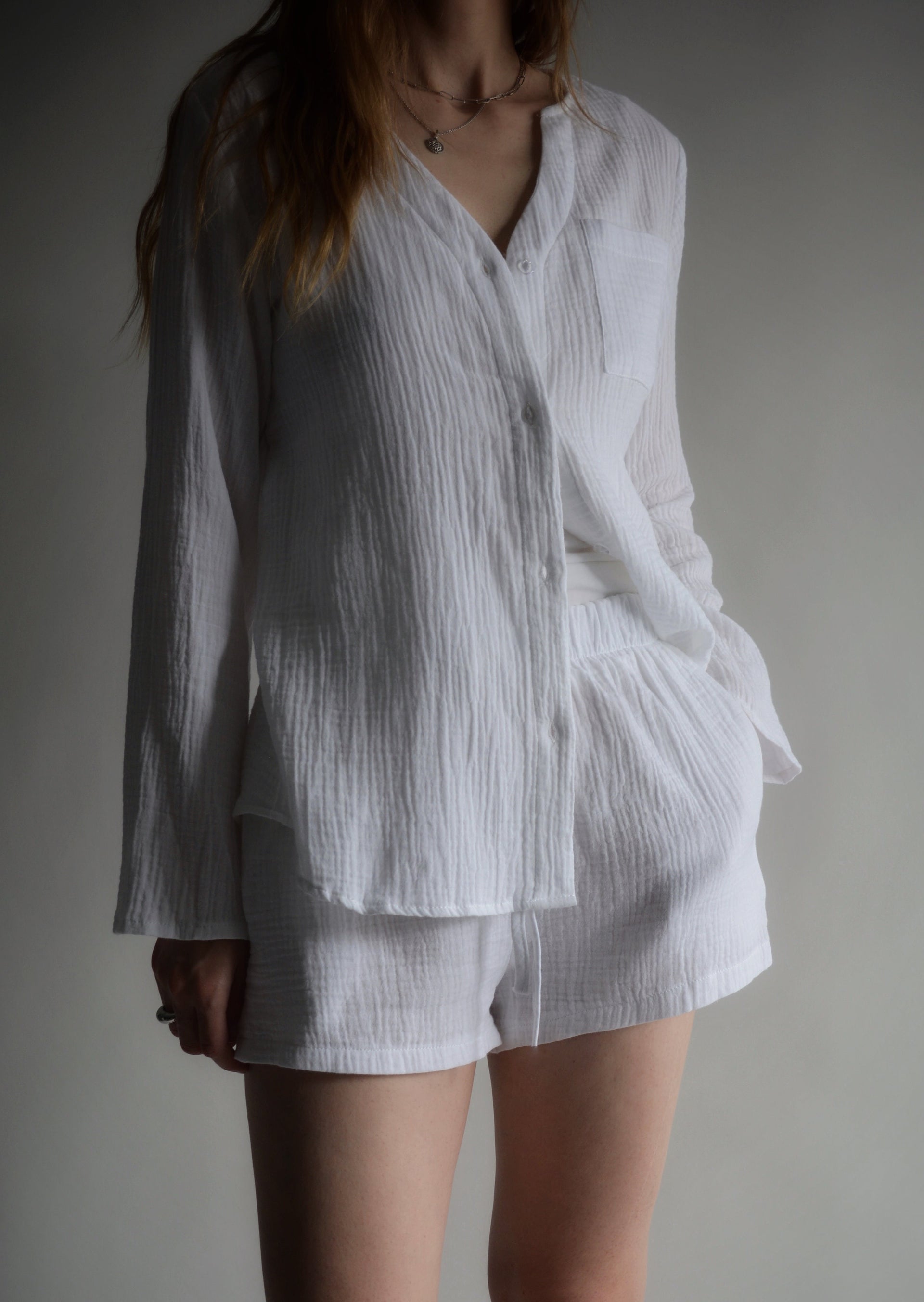 Cotton Muslin Sleepwear Set in White color – Moon Mountain