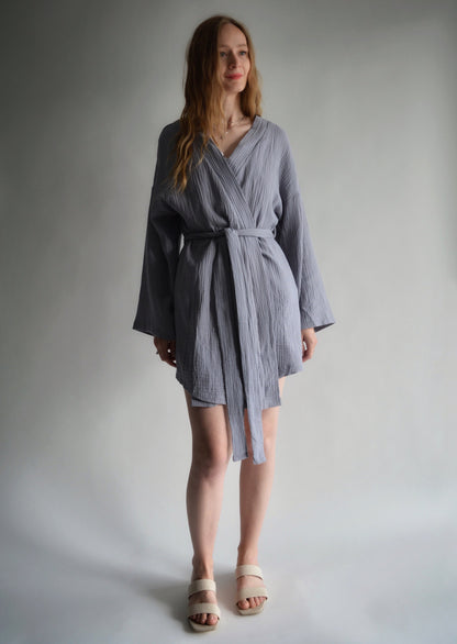 Cotton Muslin Robe in Smokey Amethyst color