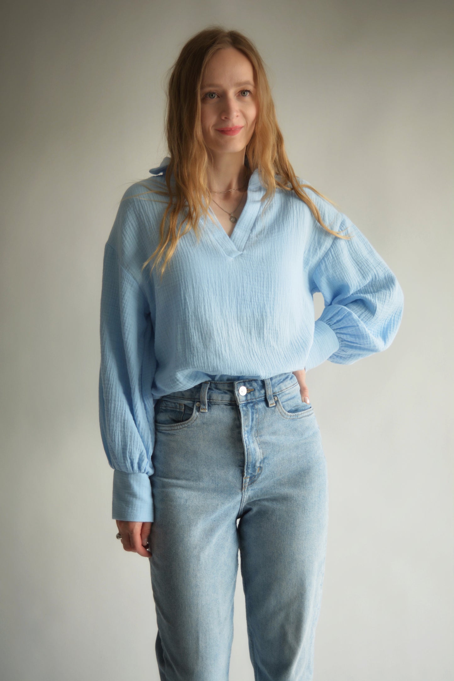 Cotton Muslin Top in Light Blue