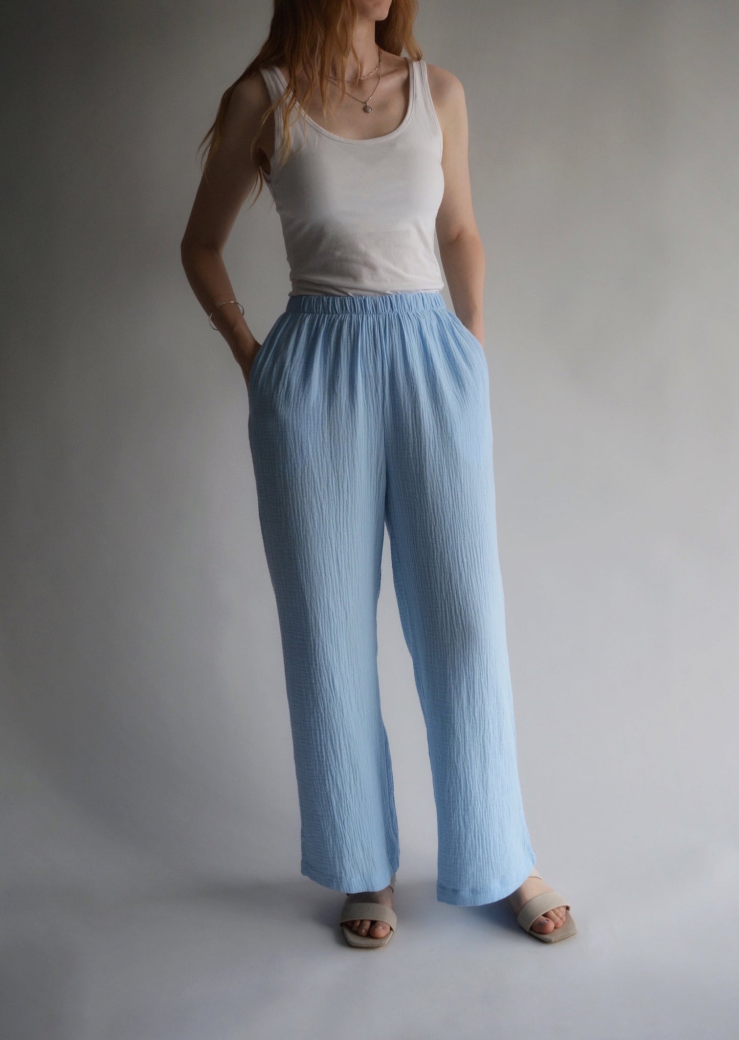 Cotton Muslin Pants in Light Blue
