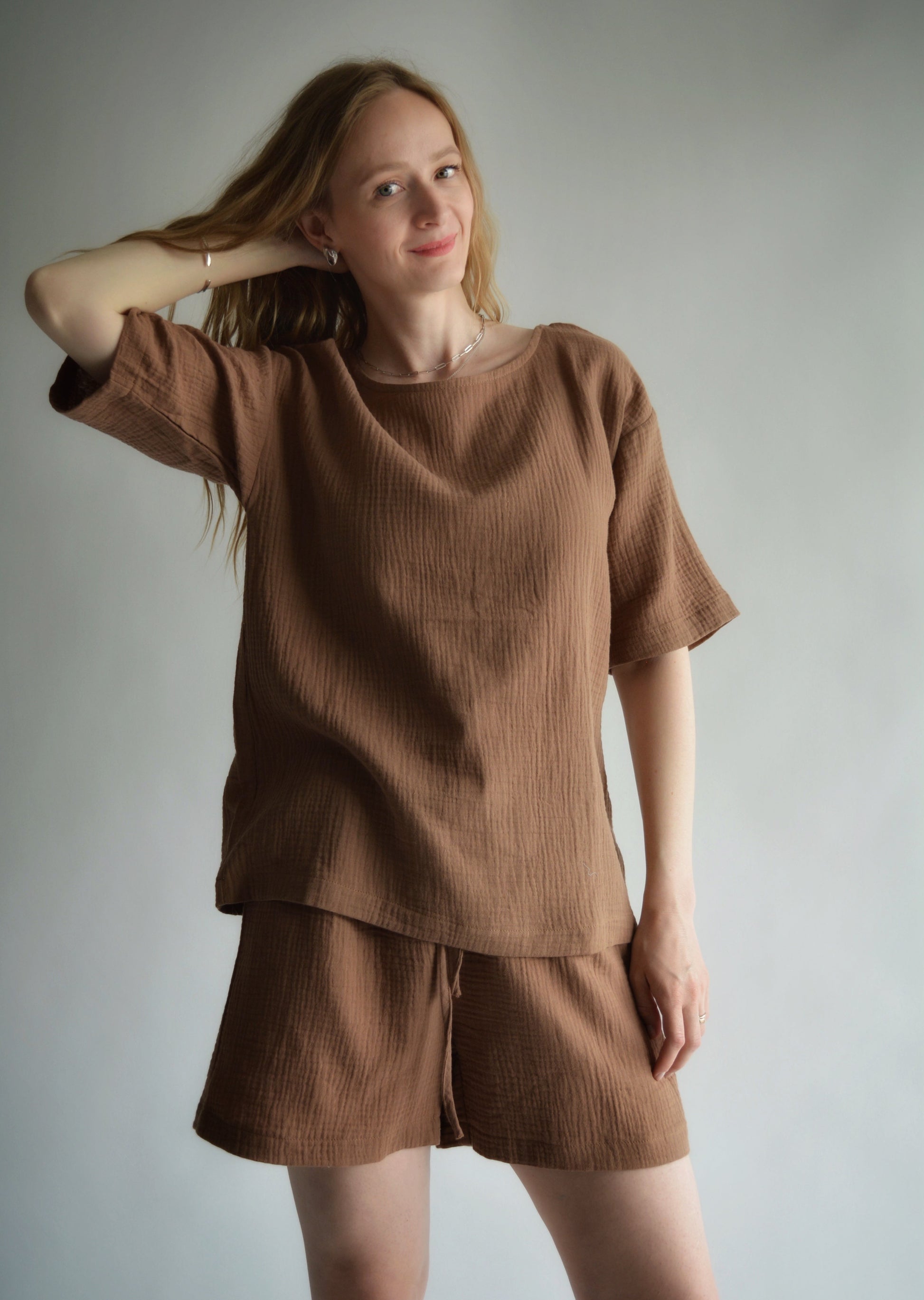 Muslin Cotton Shorts in Chestnut Elegance