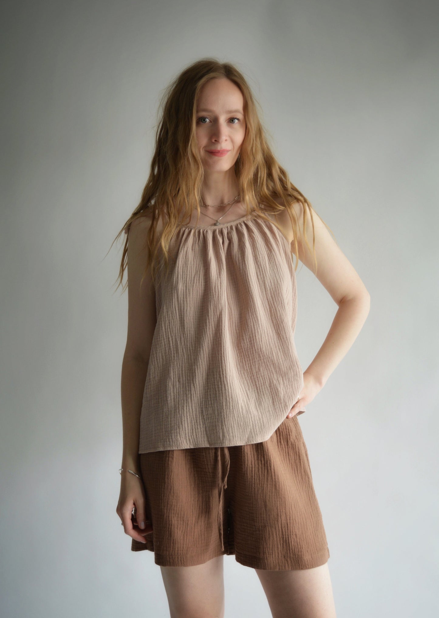 Muslin Cotton Shorts in Chestnut Elegance