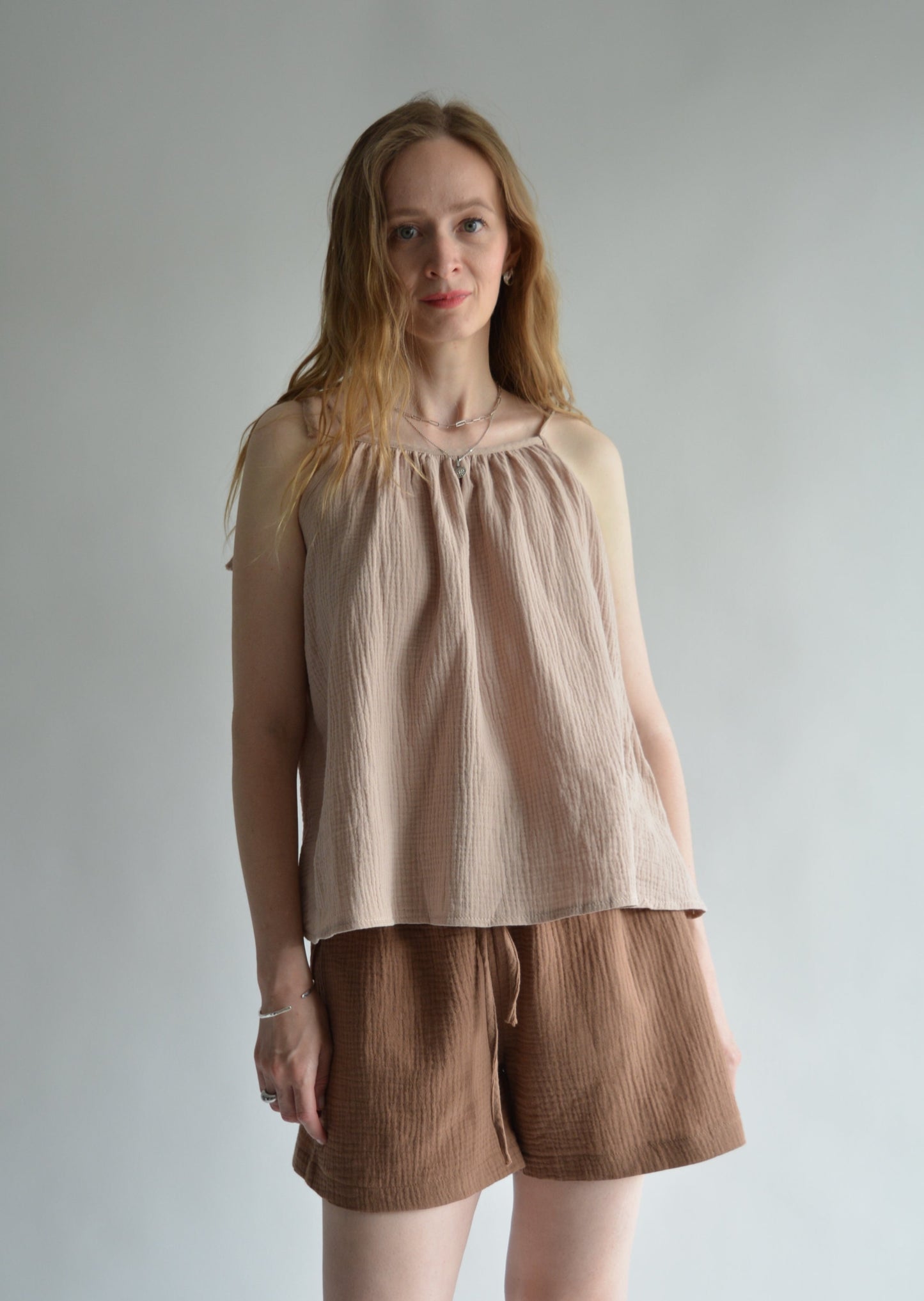 Muslin Cotton Shorts in Chestnut Elegance