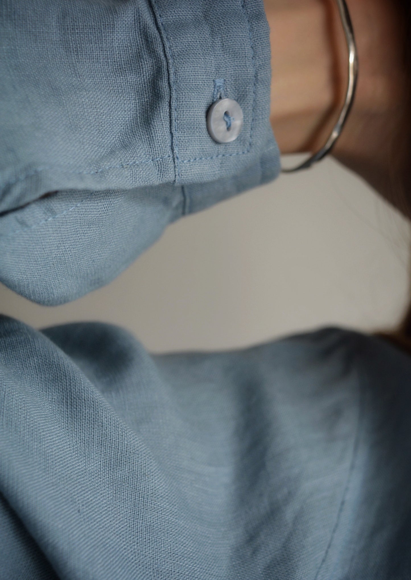 European Linen Long Sleeve Shirt in Stone Blue color