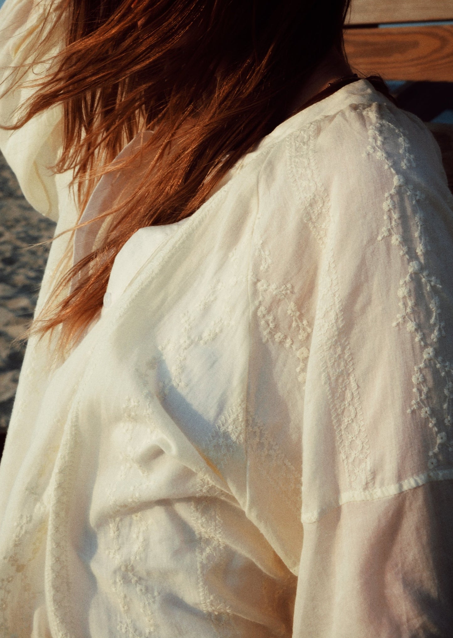 Embroidered Cotton Oversize Blouse in Ivory color