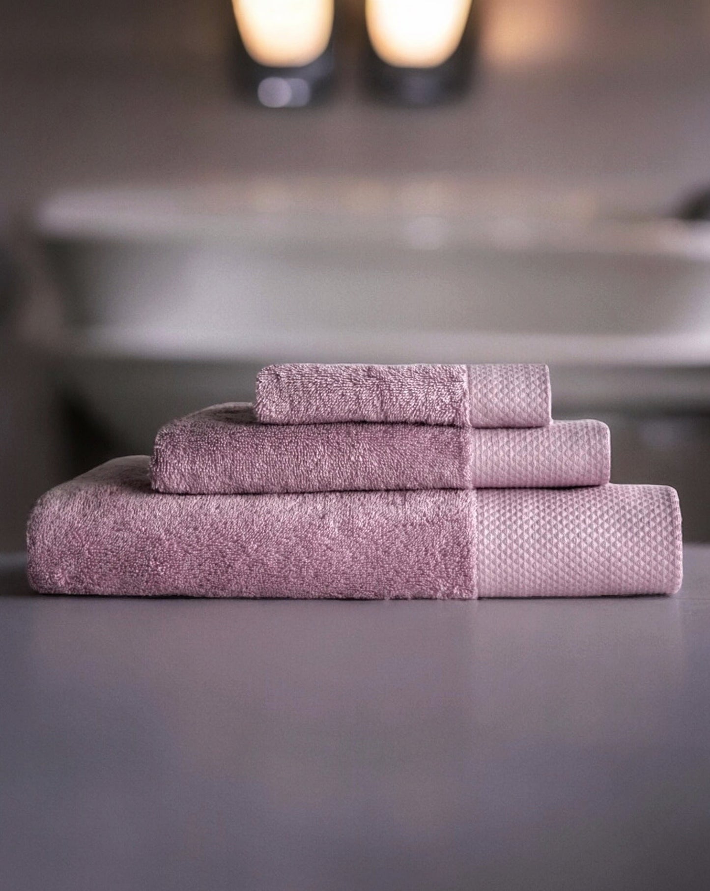 Cotton towels in Lilac Haze color