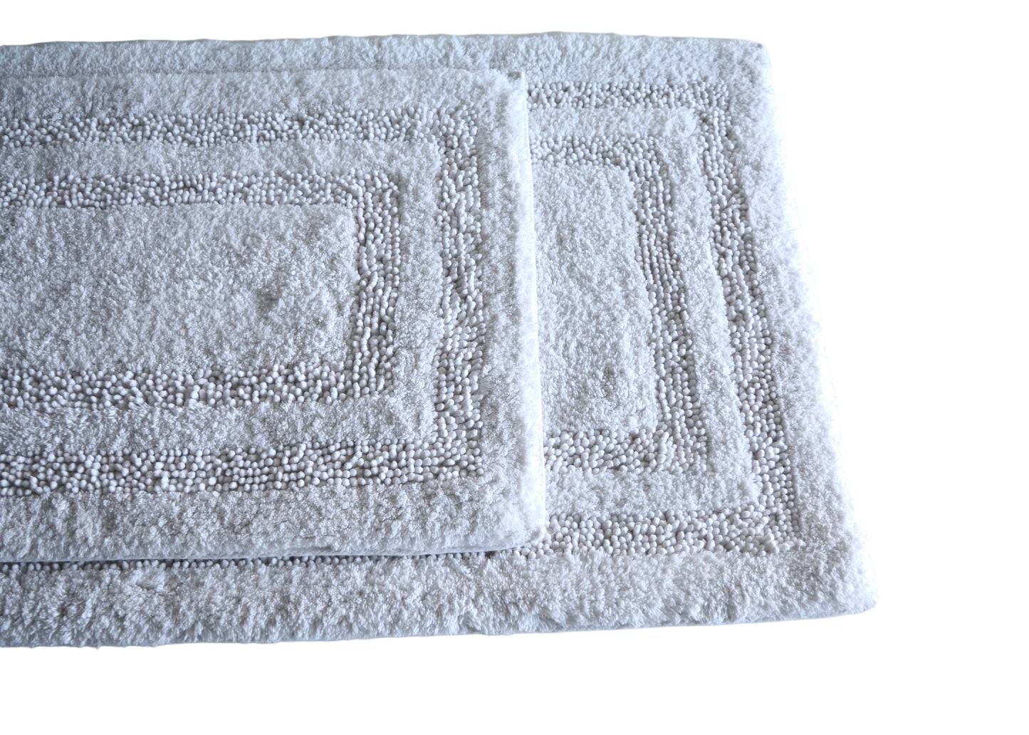 Luxury Cotton Bath Rugs Set of 2 in Silver White color