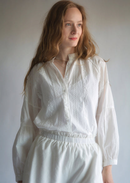 Embroidered Cotton Blouse in Pearl (White) color