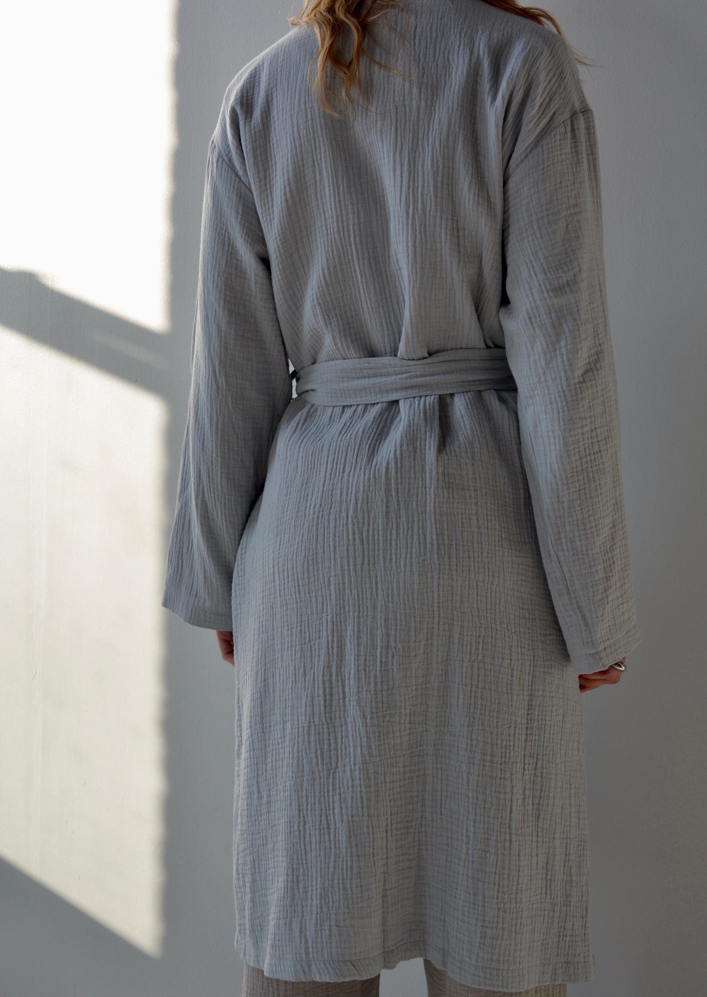 Cotton Muslin Double gauze Robe in Grey color