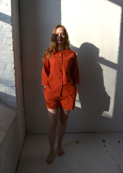 Two Piece Set - Cotton Shirt and Shorts in Cali Sunset color