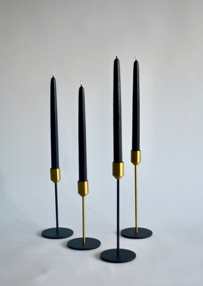 Metal Candlestick, set of 2, black&gold
