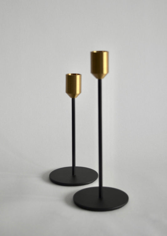 Candlestick, set of 2, black&gold
