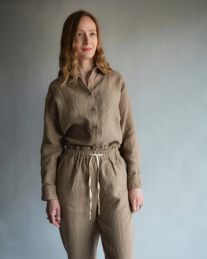 100% European Linen Sleepwear Set (pajama set) in brown color