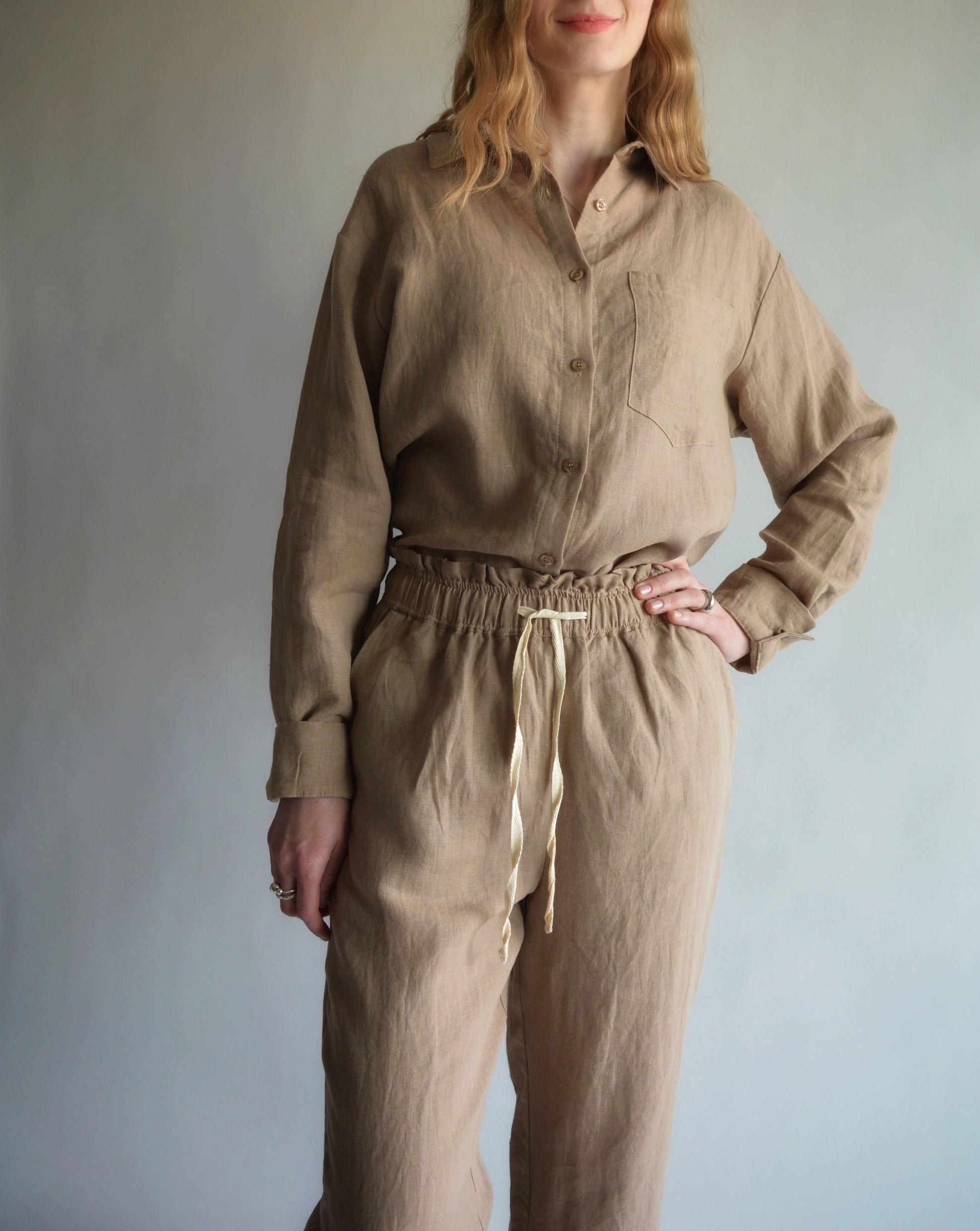 100% European Linen Sleepwear Set (pajama set) in brown color