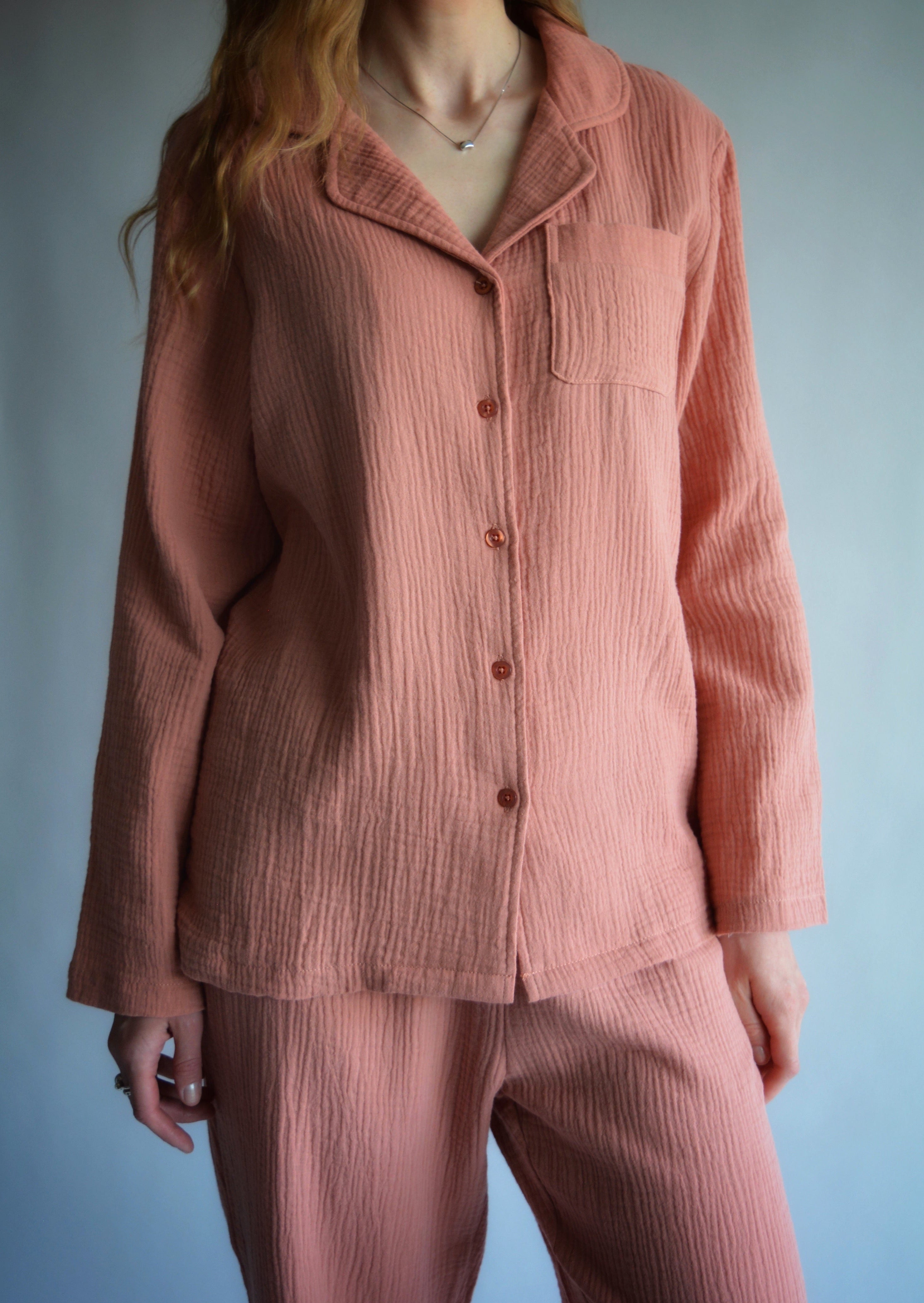 Cotton Muslin Sleepwear Set in Coral Blush color Moon Mountain