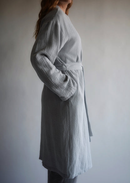 Cotton Muslin Double gauze Robe in Grey color
