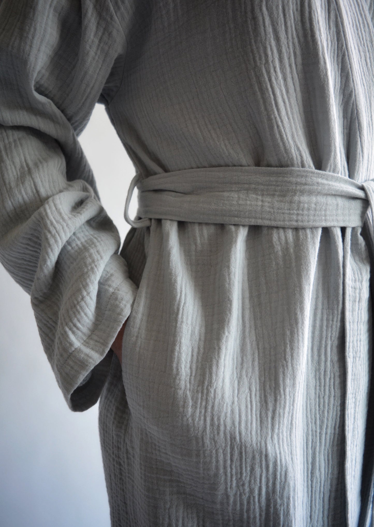 Cotton Muslin Double gauze Robe in Grey color