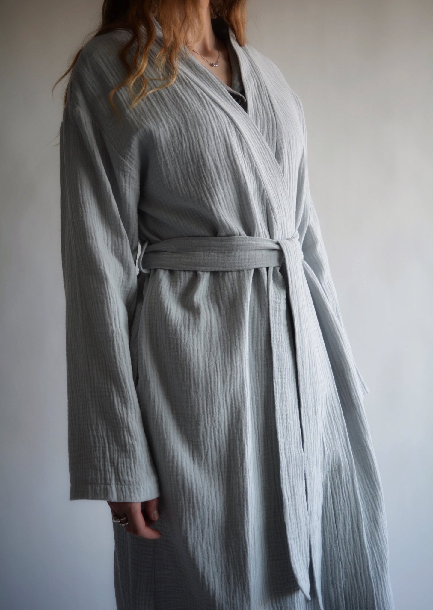 Cotton Muslin Robe in Cloudy Sky color – Moon Mountain