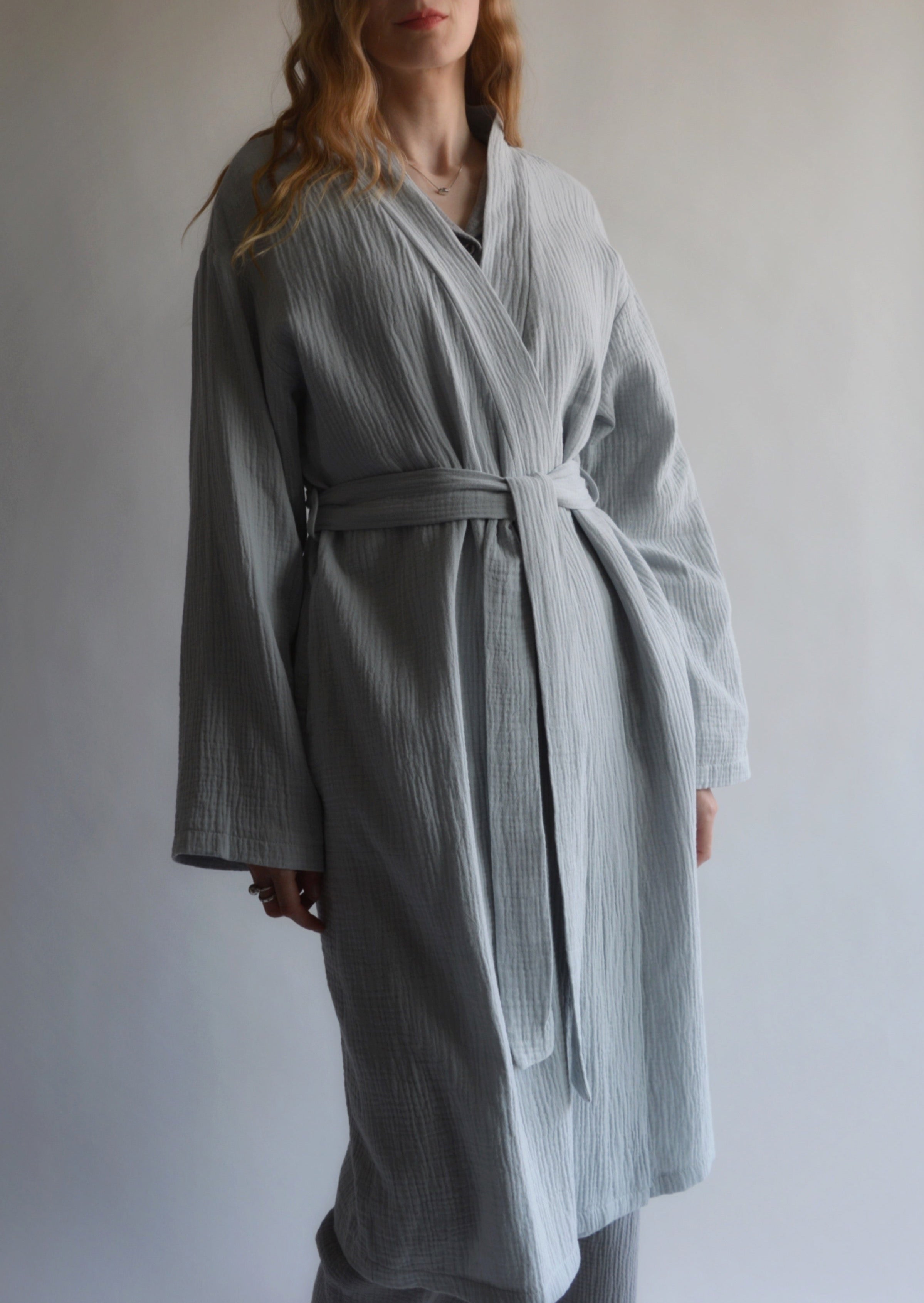 Cotton Muslin Robe in Cloudy Sky color – Moon Mountain